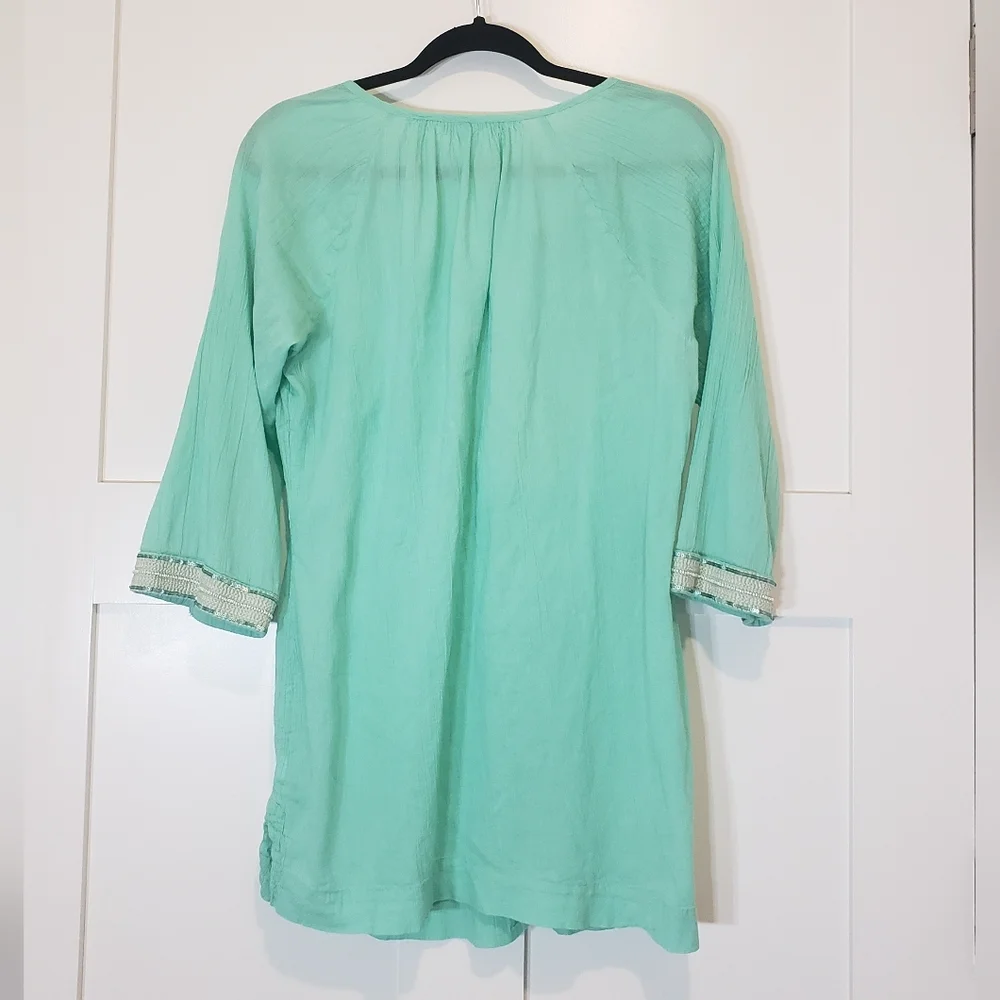 Athleta Swim Cover Up Tunic Mint Green Mariana 3/4 Sleeve Embellishments Medium